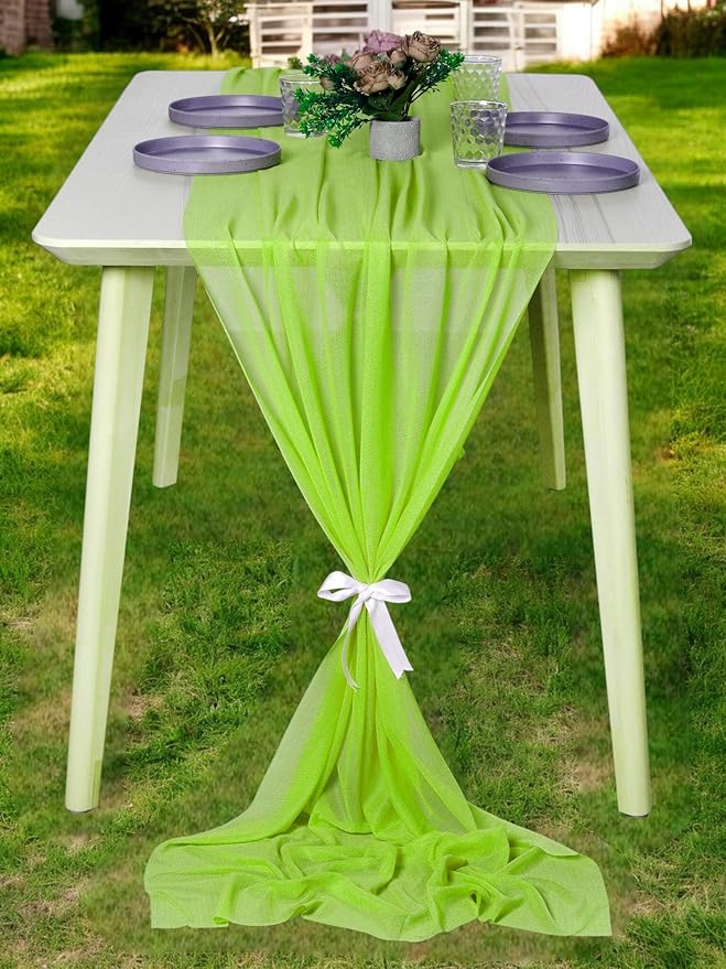 MDS Halloween Chiffon Table Runner - 10 Pack, 29 x 120 Inches, 10ft Each - Sheer Spooky Table Runners for Haunted House Parties, Trick-or-Treat Tables, Witchy Décor, Wedding & Events - Parrot Green