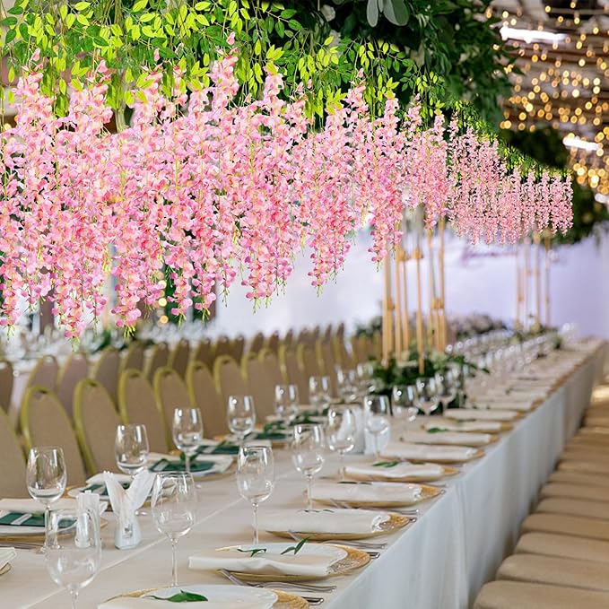 Wisteria Hanging Flowers,Fake Hanging Flowers,Wisteria artificiales Garland for Home Wedding Arch Floral Party Garden Ceremony Outdoor Decor,3.6 feet Long(75,Pink)