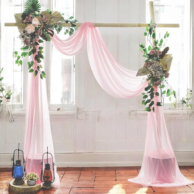 MDS Halloween Chiffon Draping Fabric - 2 Panel, 30" Wide x 30ft Long - Sheer Spooky Arbor & Canopy Drapery for Haunted House Backdrops, Party Ceilings, DIY Costumes & Themed Events - Blush Pink