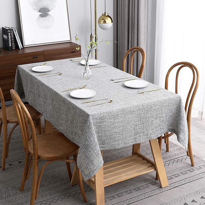 maxmill Flaxy Faux Linen Table Cloth with 2-Tone Slubby Texture Wrinkle Resistant Anti-Shrink Soft Tablecloth for Kitchen Dining Tabletop for Banquet Parties Rectangle 60 x 140 Inch Light Grey