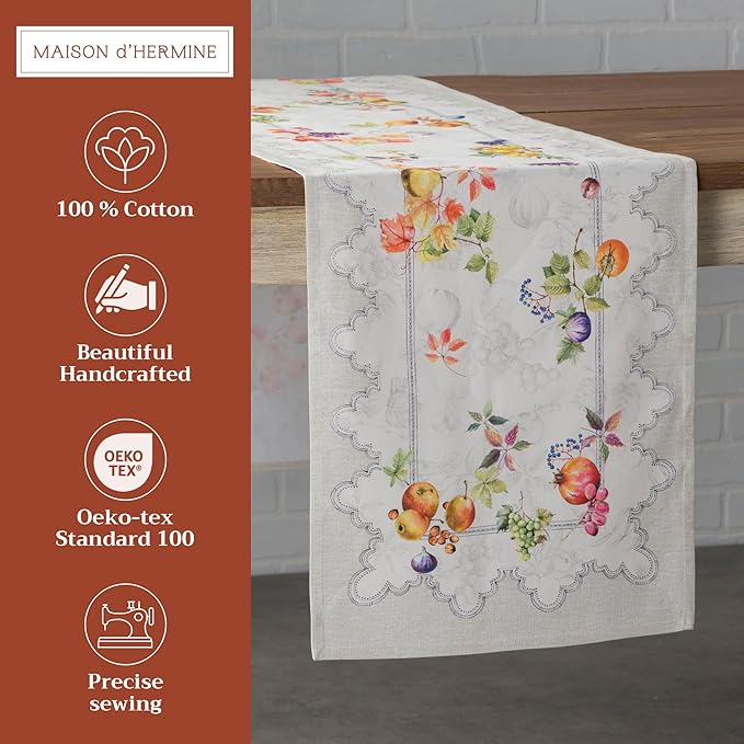Maison d' Hermine Table Runner 100% Cotton Single Layer Table Runners 72 inches Long for Thanksgiving Christmas Decorations Home Kitchen Dining Party Wedding (Fruit D'Hiver, 14.5" x 72")