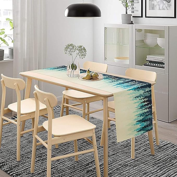 Misty Forest Table Runner,Foggy Blue Forest Landscape Table Runner for Kitchen Dining Table Home Party Decoration 13x36 Inch
