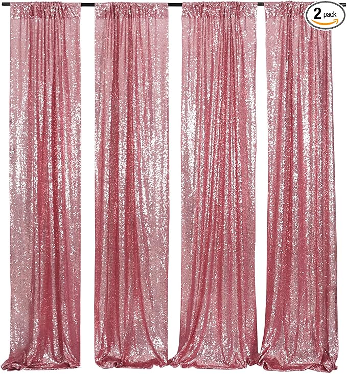 Poise3EHome Fuchsia Pink Sequin Backdrop, 4 Panels 2x8ft Glitter Curtain for Weddings, Parties, Photo Booth Decor