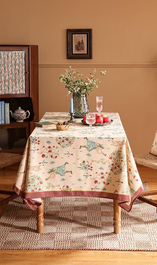 patdrea Designer Beige Rectangle Small Tablecloth,Vintage Italian Durable Linen Trees Pattern Table Cloth,Decor Table Cover Cloth for Kitchen Dining,Christmas,Thanksgiving,55"x71"-Tatiana a