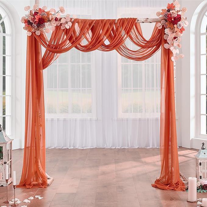 Arch Drapes for Wedding Arch Draping Fabric 6Panels Terracotta Sheer Backdrop Curtain for Ceremony Bridal Party Decor 19Ft Length x 28" Width