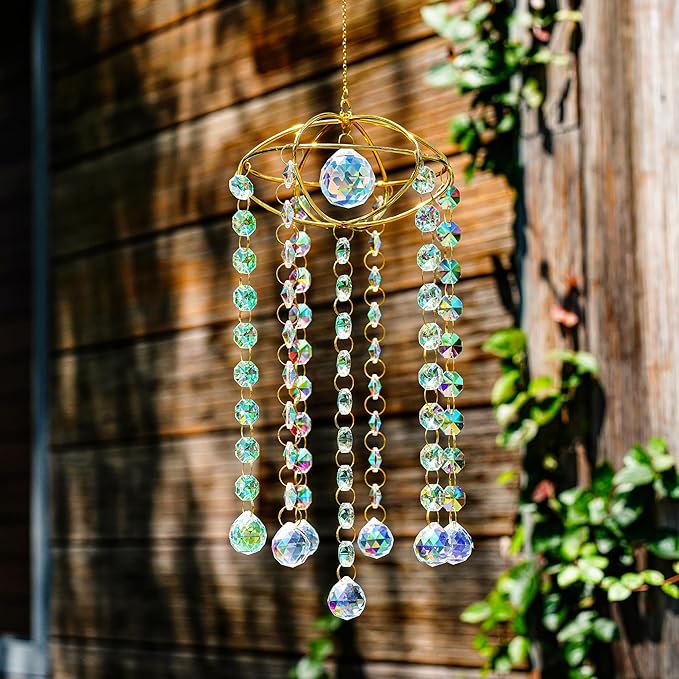 H&D HYALINE & DORA Planet Shape Gold Crystal Suncatcher Crystal Ball Prism Suncatcher Sun Catcher Windchime Indoor Outdoor Decor