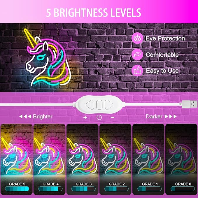 Unicorn Neon Sign for Wall Decor, Dimmable Colorful Unicorn Neon Lights for Girls Room, USB Powered Unicorn Led Signs for Bedroom Kids Room, Perfect Gifts Unicorn Lights for Girls(13"*12.6")