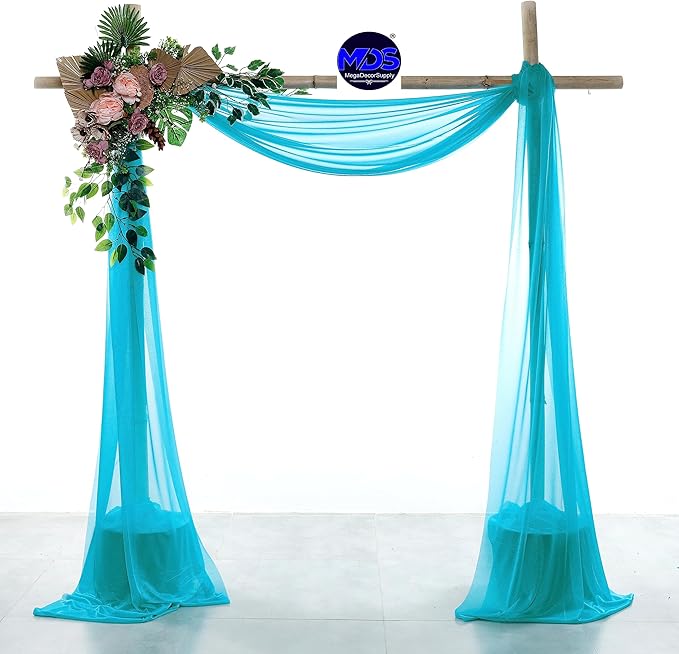 MDS Halloween Chiffon Draping Fabric - 1 Panel, 30" Wide x 50ft Long - Sheer Spooky Arbor & Canopy Drapery for Haunted House Backdrops, Party Ceilings, DIY Costumes & Themed Events - Peacock Blue