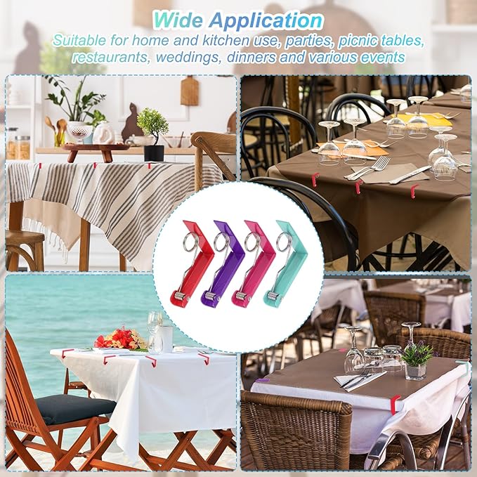 uxcell 4 Pack Tablecloth Clips, Stainless Steel Table Cloth Cover Clamps, 2.87" x 2.36" Windproof Holder Clips for Home Party Picnic Wedding Camping Dining Tables, Silver