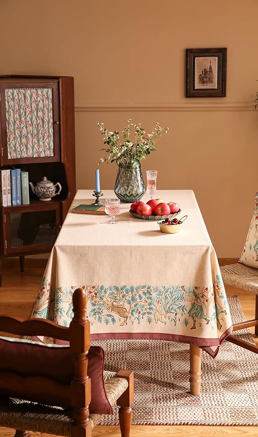 patdrea Designer Vintage French Square Tablecloth,Breathable Anti-Wrinkle Linen Trees Pattern Table Cloth,Decoration Table Cover for Kitchen Dining Christmas,Thanksgiving,67"x67"-Tatiana D