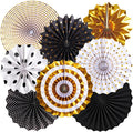 SUNBEAUTY Gold Black Paper Fans Backdrop for Tea Party Weddding Spring Birthday Classroom Baby Shower Halloween Decoration Hanging Home Party - 8Pcs