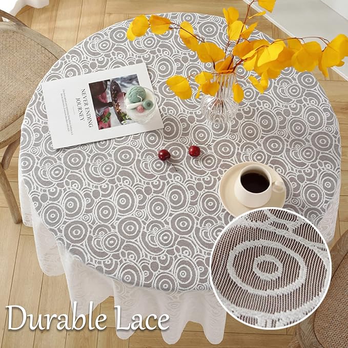 Jeloris Round Lace Tablecloth with Elegant Scalloped Bottom for Any Special Event Such as Wedding, Birthday Party, Baby Shower, Anniversary (78 inch, Style 7)