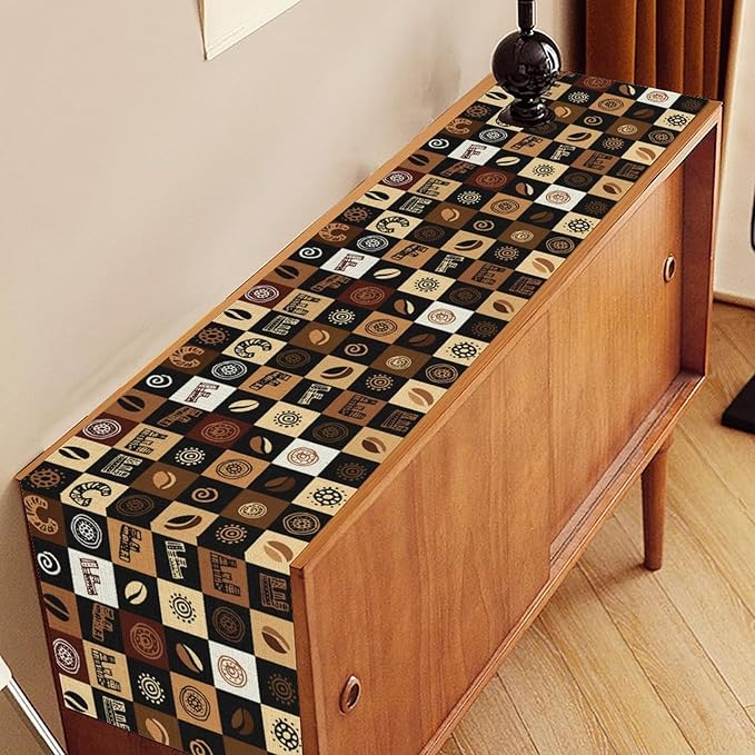 Coffee Theme Table Runner, Rustic Farmhouse Coffee Cup Latte Cappuccino Tea Party Cafe Table Center Decor for Home Kitchen Dining Patio Holiday Party Indoor Outdoor Table Decorations, 13"x36" Inch