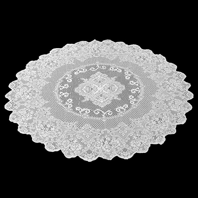 Juvale Round Lace Tablecloth - 59-Inch White Polyester - Scalloped Edge Circle Tablecloth with Floral Overlay & Vintage Decor for Wedding Receptions & Home (Pack of 2)