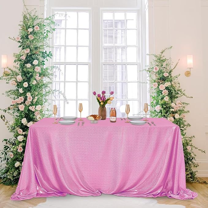 Fitable 2 Pack Pink Sequin Tablecloth for Parties 90x132 Inch - Sparkle Glitter Table Cloth Laser Rectangle Overlay for Wedding Baby Shower Ceremony Birthday Holiday Banquet