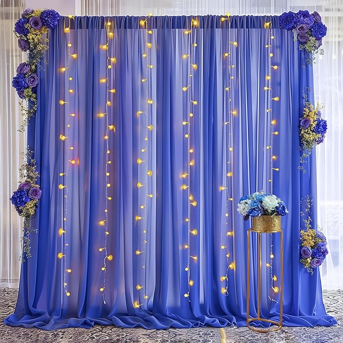 10ft x 10ft Royal Blue Backdrop Curtains, Wrinkle-Free Sheer Chiffon Fabric Photo Backdrop Drapes for Wedding Arch Party Ceremony Stage Photography Decorations