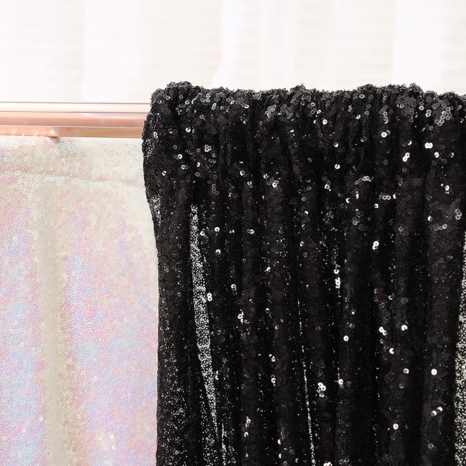 Poise3EHome 8FT x 8FT Black Sequin Backdrop Curtain Photography for Party Decoration, Black