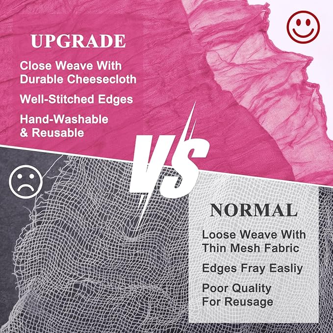 Asee'm 4pcs Cheesecloth Table Runner 120 Inches Long Deep Pink Boho Gauze Cheese Cloth Runner 10FT Rustic Sheer Table Runners for Christmas Wedding Party Baby Shower Spring Easter Decoration