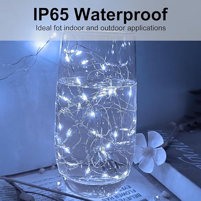 24 Pack Led Fairy Lights - White, Battery Operated LED Silver Wire String Lights, 7FT 20LED Mini Firefly Starry String Lights Waterproof Led Twinkle Lights for Mason Jar DIY Christmas Decor