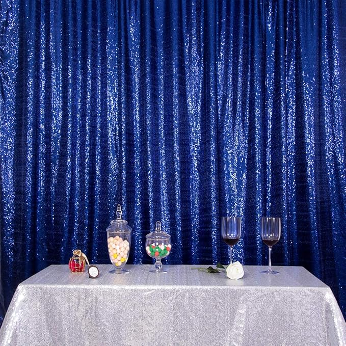 SquarePie Sequin Backdrop Not See Through Thick Background for Glitter Curtain Party 6FT x 8FT Navy Blue