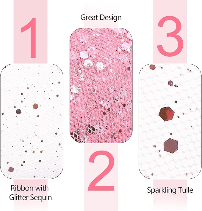 Glitter Tulle Rolls, 6” by 50 Yards (150FT) Sparkling Tulle Spool Ribbon Sequin Tulle Netting Fabric for Tutu Skirt Wedding Birthday Baby Shower (Pink)