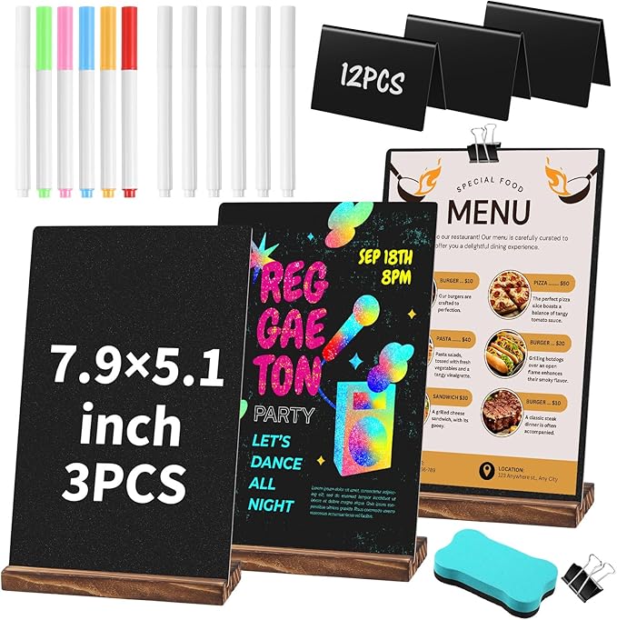 29 Pcs Chalkboard Sign Set, 7.9" x 5.1" Desktop Board Sign with Wood Base, 4" x 3" Mini Chalkboard Signs, Place Cards, Menu, Message Board, for Shop, Weddings, Parties and Event Decoration