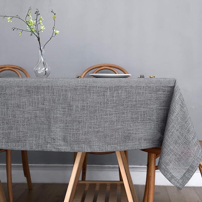 maxmill Flaxy Faux Linen Tablecloth with 2-Tone Slubby Texture Wrinkle Free Anti-Shrink Soft Table Cloth for Kitchen Dining Tabletop for Outdoor and Indoor Use Rectangle 60 x 84 Inch Charcoal