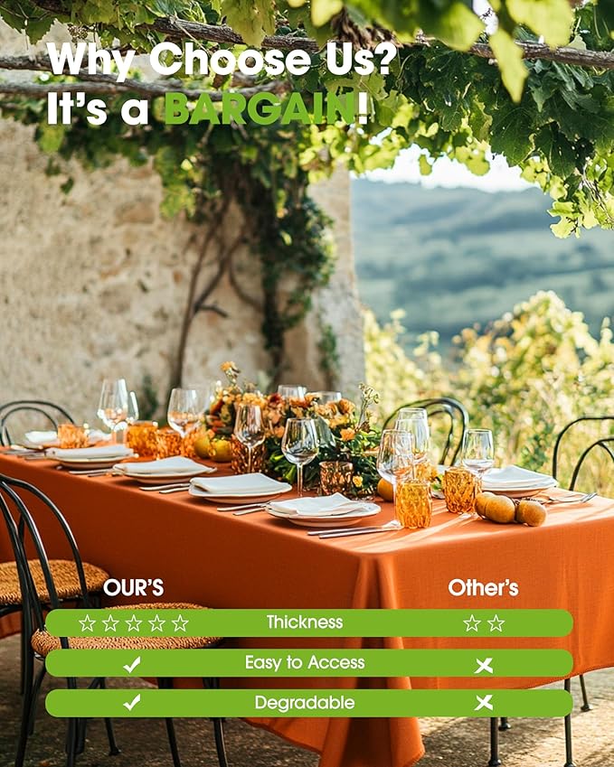 Pureegg Plastic Table Cloth Disposable 10 Pack, 54 x 108 Inch Table Cloths, Halloween Party, Thanksgiving Decorations, Harvest, Fall Tablecloths, Rectangle Tables, Leakproof & Sturdy, Orange