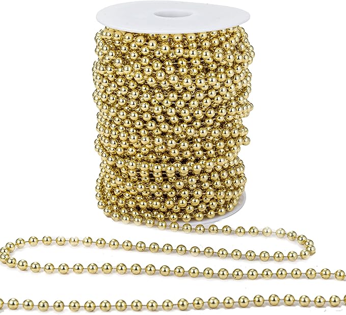 6mm Crafts Faux Pearl Beads Garland Pearl Bead Roll Strand of Pearls to Decorate Floral Centerpieces Wedding Party Favor Christmas Tree(82 Feet Gold)
