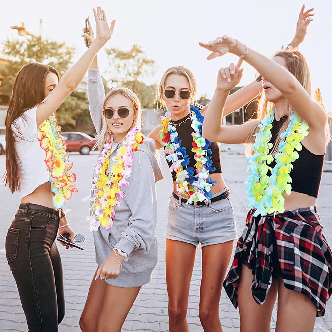 50PCS Hawaiian Leis, Leis for Luau Party Decor, Hawaiian Leis Colorful Tropical Theme Silk Flower Bulk, Hawaii Flower Lays Garland Summer Pool Birthday Party Favors Supplies Accessories