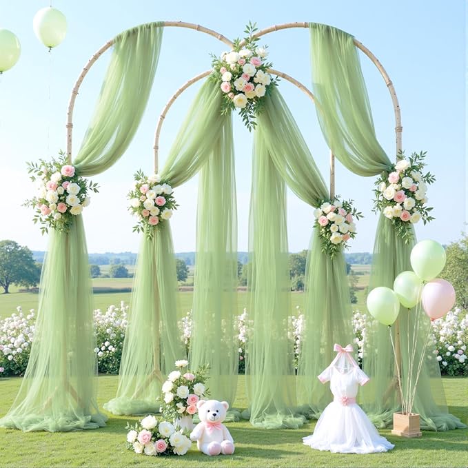 Wedding Arch Draping Fabric Backdrop 2 Panel 60" x 26Ft Sage Green Drapes Curtains for Wedding Reception Sheer Tulle Backdrop Curtain for Ceremony Birthday Party Baby Shower Arbor Ceiling Decorations