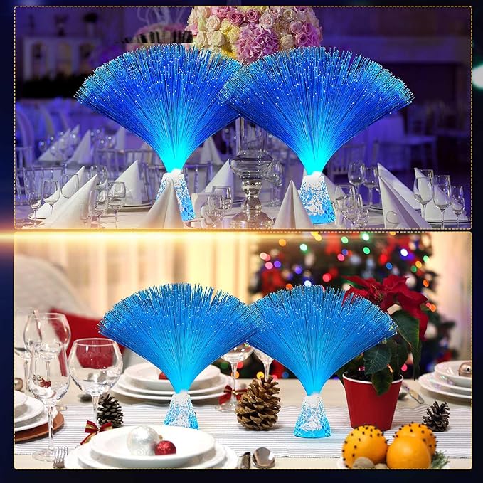 Patelai 10 Pcs LED Fiber Optic Lamp Color Changing Fiber Optic Night Light with Multicolor Glow Decorative Table Centerpiece for Sensory Bedroom Halloween Party Holiday Decorations (Crystal,Blue)