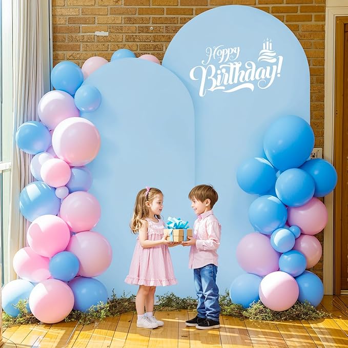 6.6FT Blue Arch Backdrop Cover - Polyester Fitted Wedding Arch Stand Covers Round Top Chiara Arch Backdrop Cover for Birthday Party Banquet Photo Background Decoration