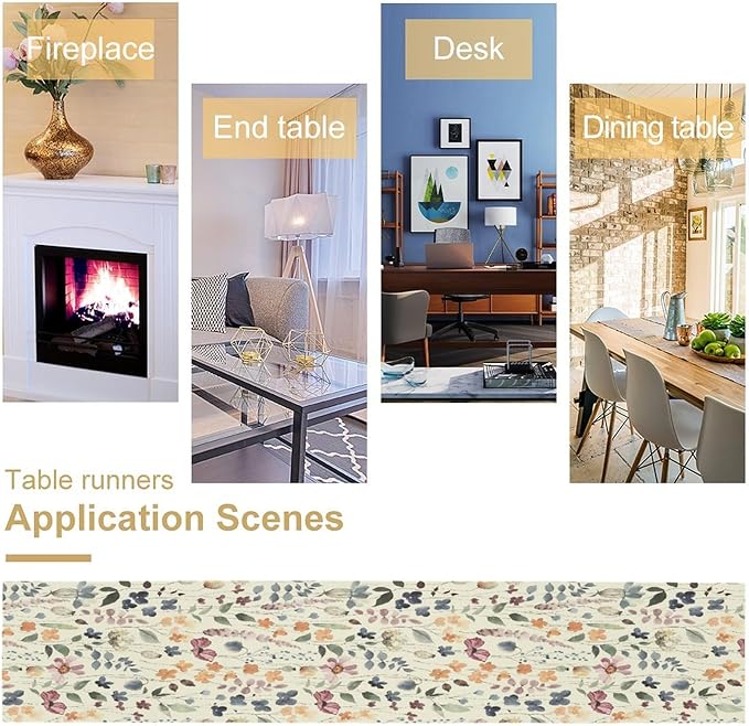 Watercolor Floral Table Runner, Vintage Colorful Floral Natural Style Pattern Decorative Home Restaurant Kitchen Rectangle Table Runner,13in（33cm） W * 90in（229cm） L