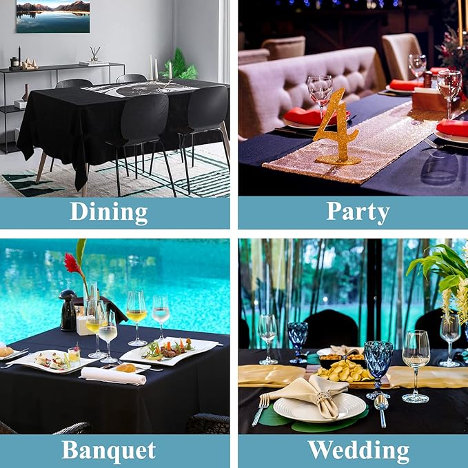VidaFete Tablecloth 60 * 102inch 6 Pack Rectangle Table Cloth Polyester, Stain Wrinkle Resistant Polyester Dining Table Cover for Kitchen Dinning Party Wedding Rectangular Tabletop Decoration(Black)