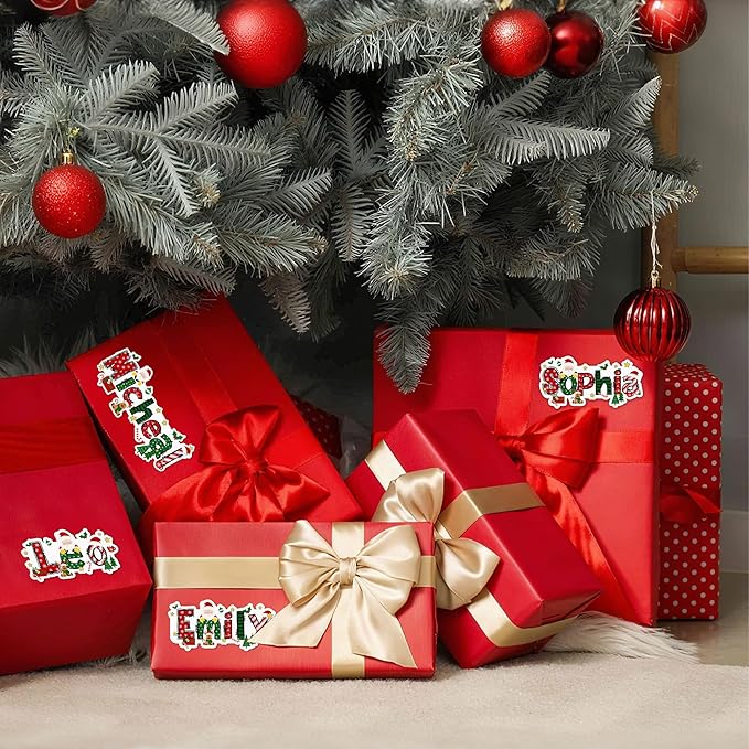 callie Personalized Christmas Stickers - Custom Name, 3.5"×1.69" Santa Claus Elk Design Merry Christmas Stickers Labels for Envelopes Seals Crafts Cards Gifts (28PCS)