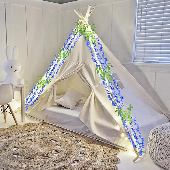 12 Pack Royal Blue Wisteria Hanging Flowers, 3.44 Ft Fake Hanging Flowers, Artificial Wisteria Garland Vines for Wedding Room Backdrop Outdoor Patio Garden Decoration