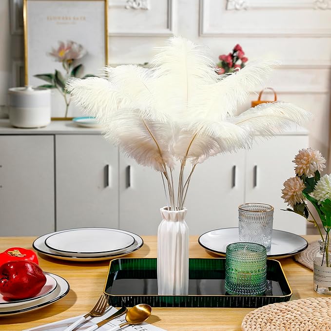 Holmgren Beige Ostrich Feathers Bulk - 20pcs Making Kit 22 Inch Boho Ostrich Feathers for Vase, Floral Arrangement, Wedding Party Centerpieces and Christmas Home Decorations (Beige)