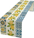 Lemon Table Runner,Watercolor Blue Fruits Green Leaves Print Table Cloth Kitchen Dining Table Home Party Decoration 13x90 Inch