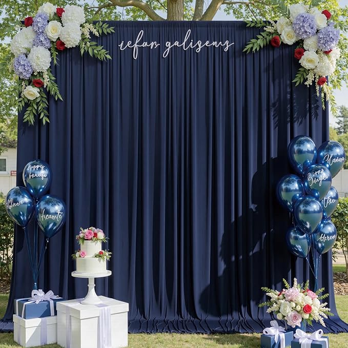 10x10ft Wrinkle Free Navy Blue Backdrop Curtains for Party Background, Silky Polyester Blue Photo Backdrop Drapes 2 Panels 5x10ft Back Drop Cloth for Wedding Birthday Photography Baby Shower Decor