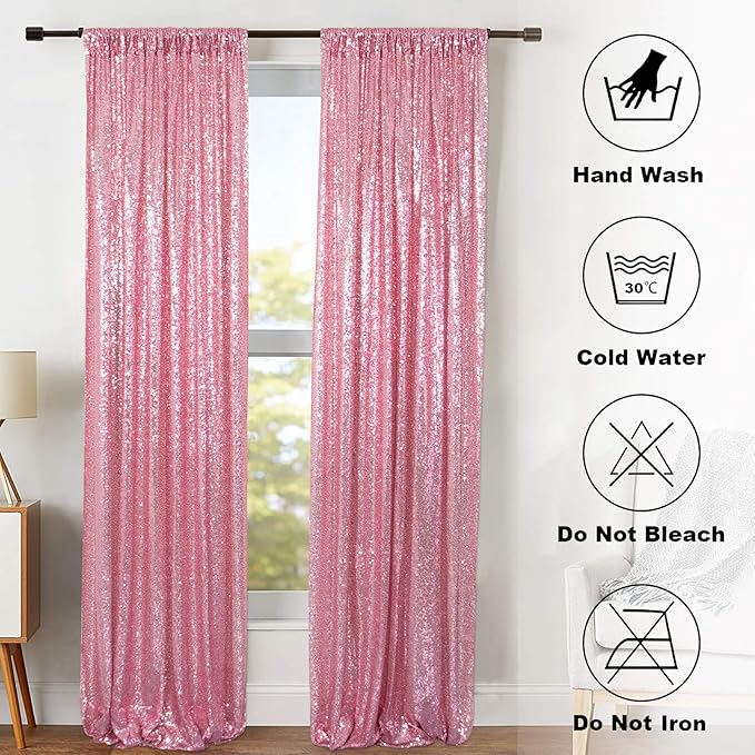 ShinyBeauty Rose Pink Backdrop 2FTx8FT Sequin Backdrops 8 Panels Photo Backgrounds Shimmer Background Sparkly Curtains 16Ftx8FT for Birthday Wedding Party Decor