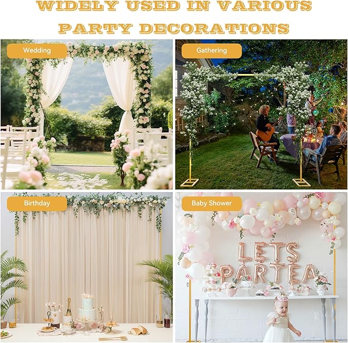 Wedding Arch Backdrop Stand Square 6.5FT Heavy Duty Metal Frame, Balloon Arch Stand Adjustable Photo Booth Decor for Baby Showers, Halloween Parties, Birthdays, Anniversaries