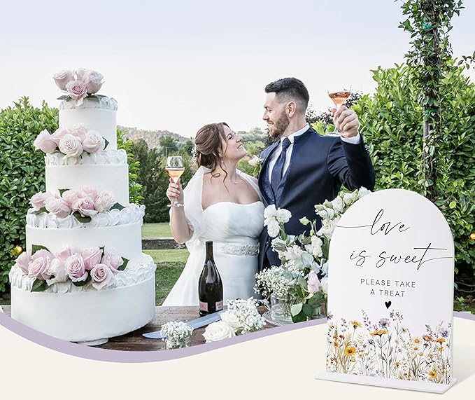 Wedding Signs for Ceremony and Reception, Boho Floral Love is Sweet Sign Please Take a Treat, Wedding Signage with Stand, Bridal Shower Table Centerpieces, Supplies for Engagement Reception Party, 33