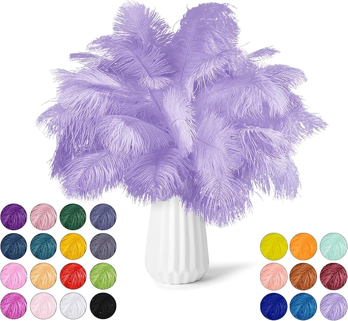 NEWONG 30pcs Light Purple Ostrich Feathers Natural Bulk 11-14inch(28-35cm) Vase Craft Wedding Home Party Centerpieces Christmas Day Decoration