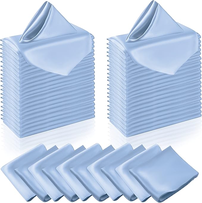 Manyshofu 50 Pieces Baby Blue Satin Napkins - 12x12 Inches Cloth Napkins, Square Satin Fabric Napkin Set - Elegant & Smooth Table Napkins for Wedding Dinner Party Lunch Banquet Restaurant Decoration