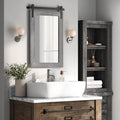 COGOOD Farmhouse Barn Door Mirror - 17 x 26 Rustic Wood Framed Wall Mirror for Bathroom, Living Room, Entryway Wall Decor (Grey)