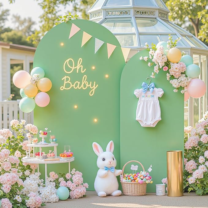 Brown Green Arch Backdrop Cover for Wedding, 7.2FT 6FT Set of 2 Stretchy Spandex Fitted Arch Stand Cover for Baby Shower, Birthday Party Decor, Chiara Backdrop Cover with Double-Sided Design