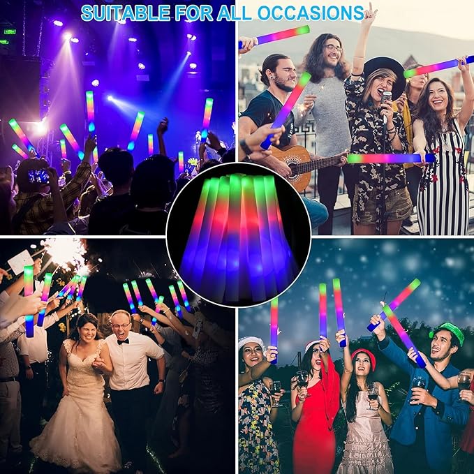 49pcs Foam Glow Sticks,Wedding Party Glow Sticks,,Party Favors Supplies Flashing Glow Party Supplies Light Up Baton Wands, Raves, Birthday,Christmas,Bulk Led Foam Sticks