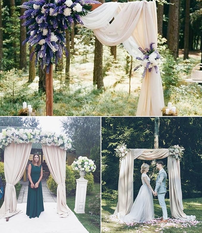 8 Panels Wedding Arch Draping Fabric 28" x 20Ft Wedding Arch Drapes Chiffon Fabric Drape Sheer Backdrop Curtain for Weddings Party Swag Ceremony Birthday Arbor Drapery Reception Ceiling Décor(Ivory)