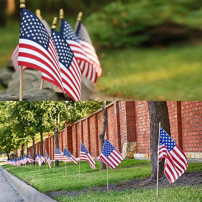 150pcs Small American Flags on Stick, Handheld 4 x 6 Inchs Mini American Flags with Kid-Safe Golden Spear Top, US Flags for 4th of July Decorations Outdoor, Independence Day Decorations